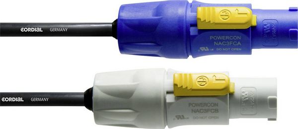 Produktbild: Cordial CFCA 1,5 FCB Strom Anschlusskabel [1x PowerCon-Stecker - 1x PowerCon-Stecker] 1.5 m Blau, Wei&szlig;