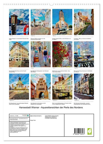 Produktbild: Hansestadt Wismar - Aquarellansichten der Perle des Nordens (hochwertiger Premium Wandkalender 2026 DIN A2 hoch), Kunstdruck in Hochglanz