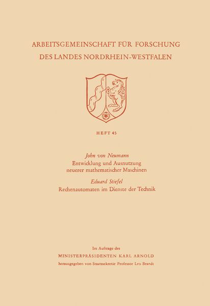 Produktbild: Entwicklung und Ausnutzung neuerer mathematischer Maschinen / Rechenautomaten im Dienste der Technik