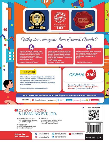 Produktbild: Oswaal CBSE Chapterwise Solved Papers 2023-2014 Psychology Class 12th (2024 Exam)