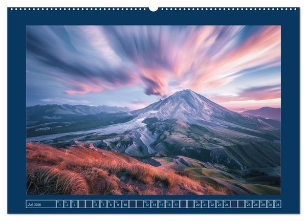 Produktbild: Lebendige Feuerberge - Fantastisch durch eine KI in Szene gesetzt (hochwertiger Premium Wandkalender 2026 DIN A2 quer), Kunstdruck in Hochglanz