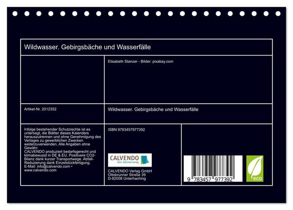 Produktbild: Wildwasser. Gebirgsb&auml;che und Wasserf&auml;lle (Tischkalender 2026 DIN A5 quer), CALVENDO Monatskalender