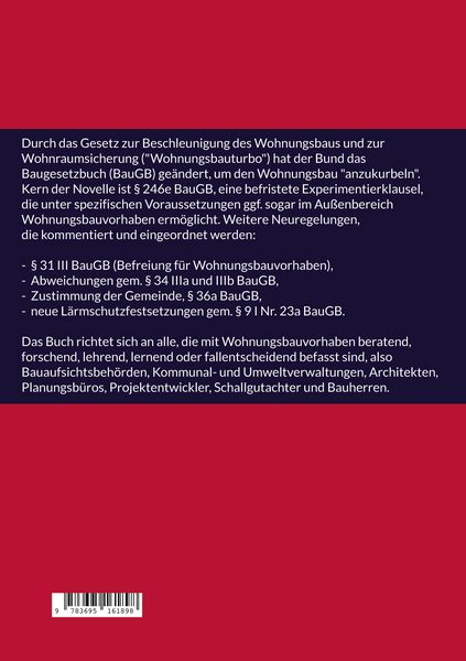 Produktbild: Die BauGB-Novelle zur Beschleunigung des Wohnungsbaus und zur Wohnraumsicherung - der "Wohnungsbauturbo"