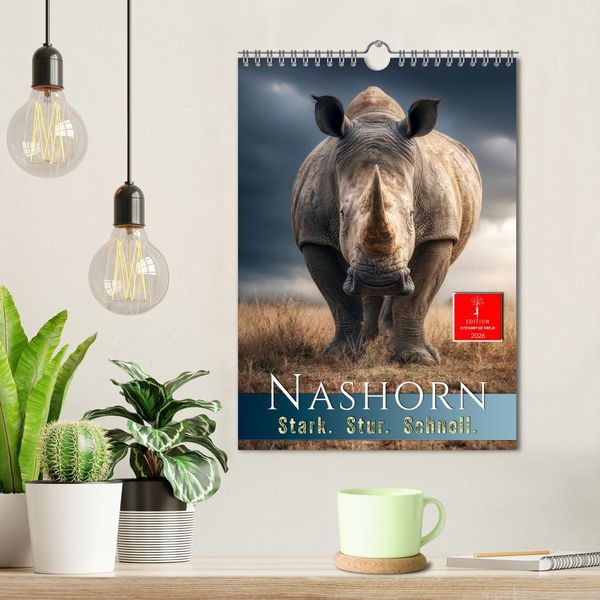 Produktbild: Nashorn - Stark. Stur. Schnell. (Wandkalender 2026 DIN A4 hoch), CALVENDO Monatskalender