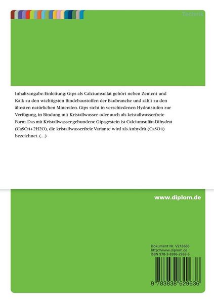 Produktbild: Untersuchungen zur Stabilit&auml;t der Eigenschaften von Stuckgipsen