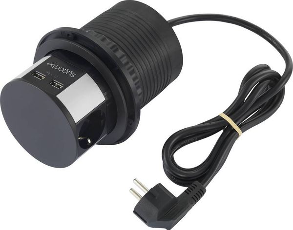 Produktbild: Sygonix SY-4780156 Steckdosenturm Schwarz, Silber Schutzkontakt 1St.