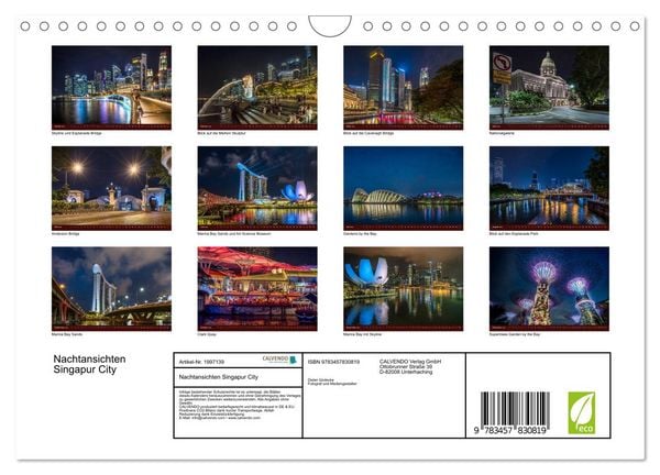 Produktbild: Nachtansichten Singapur City (Wandkalender 2026 DIN A4 quer), CALVENDO Monatskalender