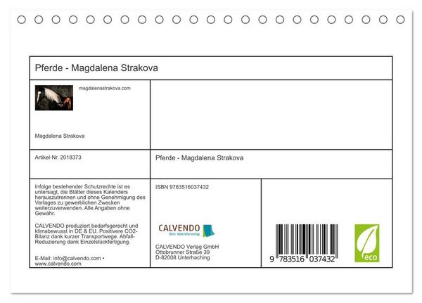 Produktbild: Pferde - Magdalena Strakova (Tischkalender 2026 DIN A5 quer), CALVENDO Monatskalender