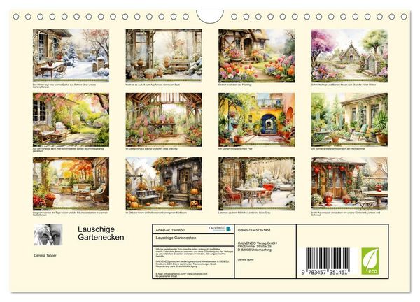 Produktbild: Lauschige Gartenecken (Wandkalender 2026 DIN A4 quer), CALVENDO Monatskalender