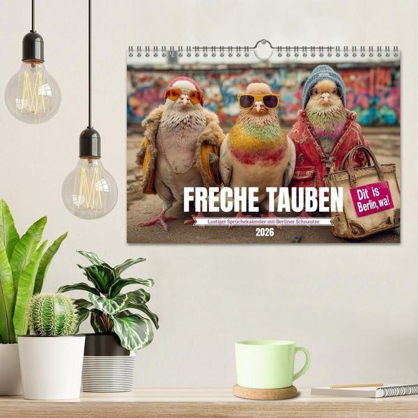Produktbild: Freche Tauben - Lustiger Spr&uuml;chekalender mit Berliner Schnautze (Wandkalender 2026 DIN A4 quer), CALVENDO Monatskalender