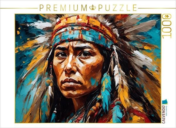 CALVENDO Puzzle Junge amerikanische Ureinwohnerin mit Kopfschmuck | 1000 Teile Lege-Größe 64x48cm Foto-Puzzle für glückliche Stunden