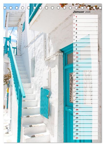 Produktbild: Bunte Treppen auf Mykonos - Reiseplaner (Tischkalender 2026 DIN A5 hoch), CALVENDO Monatskalender