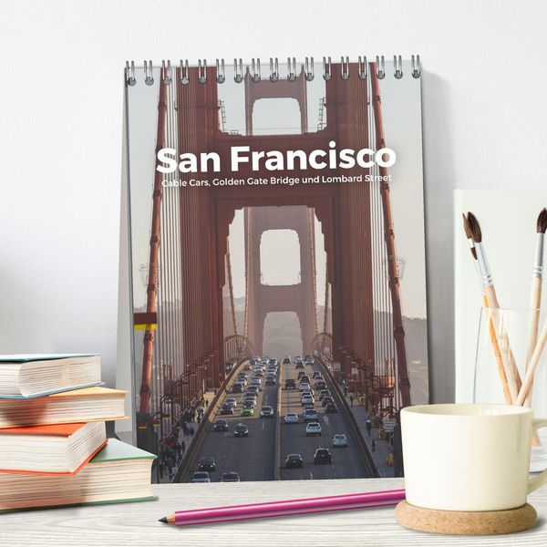 Produktbild: San Francisco - Cable Cars, Golden Gate Bridge und Lombard Street (Tischkalender 2026 DIN A5 hoch), CALVENDO Monatskalender