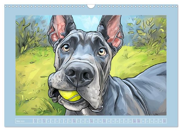 Produktbild: Die Dogge. Lustige Hunde Cartoons f&uuml;r gute Laune (Wandkalender 2026 DIN A3 quer), CALVENDO Monatskalender