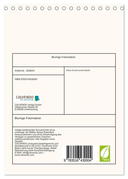 Produktbild: Blumige Fotomalerei (Tischkalender 2026 DIN A5 hoch), CALVENDO Monatskalender