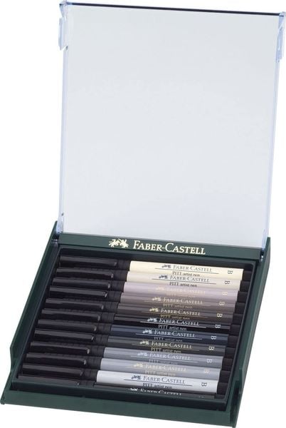 Produktbild: Faber-Castell Tuschestifte Pitt Artist Pens, 12er Set, Graut&ouml;ne