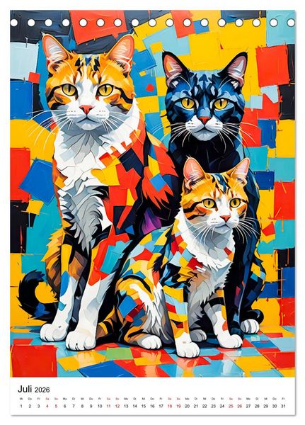 Produktbild: Pop-Art Katzen - Moderne, verr&uuml;ckte Katzenportr&auml;ts (Tischkalender 2026 DIN A5 hoch), CALVENDO Monatskalender