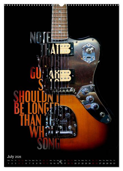 Produktbild: Rock Guitar Beauties (High Quality Premium Wall Calendar 2026 DIN A2 portrait),CALVENDO 12 Month Wall Calendar