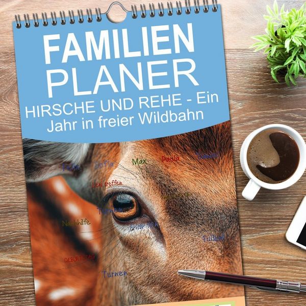 Produktbild: Familienplaner 2026 - HIRSCHE UND REHE - Ein Jahr in freier Wildbahn mit 5 Spalten (Wandkalender, 21 x 45 cm) CALVENDO