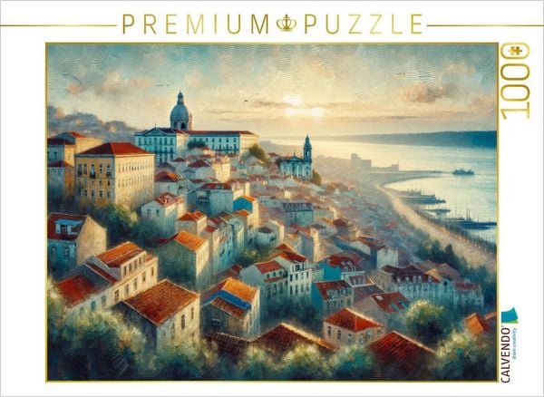 CALVENDO Puzzle Lissabons sanfte Dämmerung: Eine KI-gemalte Ode an die Stille | 1000 Teile Lege-Größe 64x48cm Foto-Puzzle für glückliche Stunden