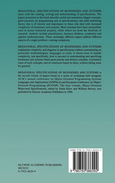 Produktbild: Behavioral Specifications of Businesses and Systems