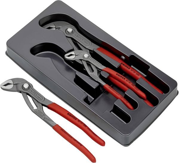 Produktbild: Knipex 00 20 09 V02 Werkstatt Wasserpumpenzangen-Set 3teilig Einstellung per Knopfdruck, Selbstklemmeffekt, Feinverstellung