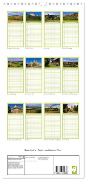Produktbild: Familienplaner 2026 - Saale-Unstrut - Region aus Wein und Stein mit 5 Spalten (Wandkalender, 21 x 45 cm) CALVENDO