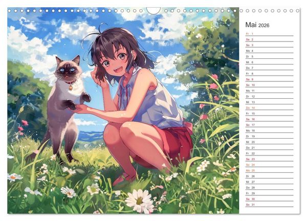 Produktbild: Anime-Freunde - Terminplaner mit niedlichen Tierfreundschaften (Wandkalender 2026 DIN A3 quer), CALVENDO Monatskalender