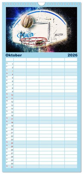 Produktbild: Familienplaner 2026 - Basketball extrem mit 5 Spalten (Wandkalender, 21 x 45 cm) CALVENDO