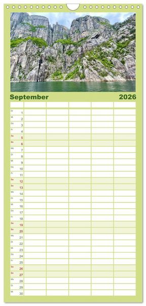 Produktbild: Familienplaner 2026 - Norwegens wundersch&ouml;ne Fjorde mit 5 Spalten (Wandkalender, 21 x 45 cm) CALVENDO