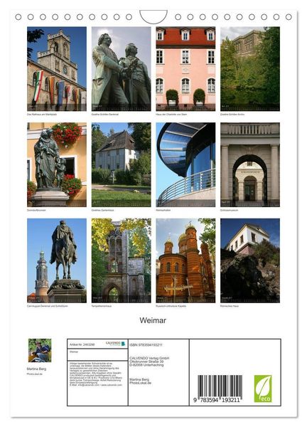 Produktbild: Weimar (Wandkalender 2027 DIN A4 hoch), CALVENDO Monatskalender