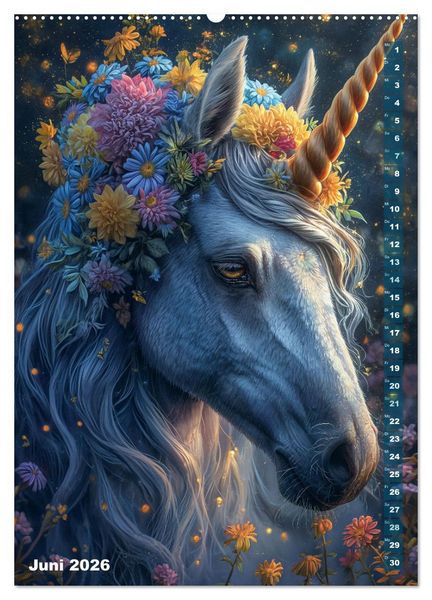 Produktbild: M&auml;rchenhafte Einhornreise - Ein Jahr voller Magie (hochwertiger Premium Wandkalender 2026 DIN A2 hoch), Kunstdruck in Hochglanz