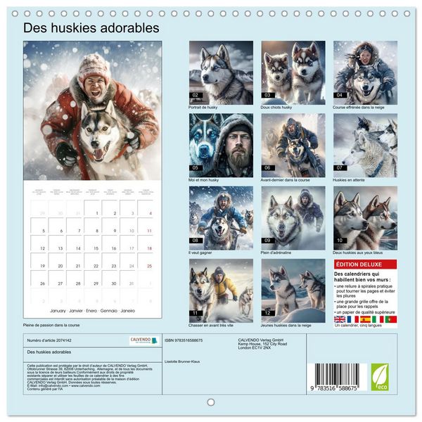 Produktbild: Des huskies adorables (Calendrier mural carr&eacute; 2026 30x30 cm) Calendrier double avec une page pour vos prises de notes