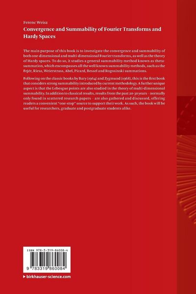 Produktbild: Convergence and Summability of Fourier Transforms and Hardy Spaces