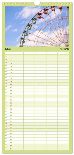 Produktbild: Familienplaner 2026 - Riesenr&auml;der - Ein Spa&szlig; f&uuml;r jung und alt. mit 5 Spalten (Wandkalender, 21 x 45 cm) CALVENDO