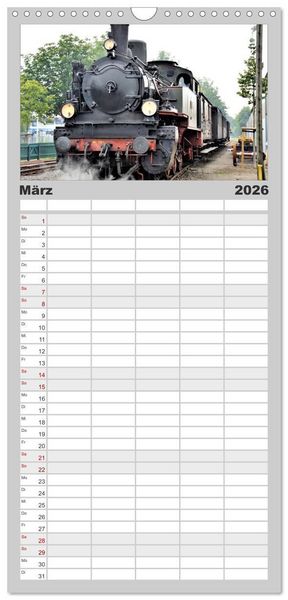Produktbild: Familienplaner 2026 - Dampflok-Nostalgie - schwere Lokomotiven mit 5 Spalten (Wandkalender, 21 x 45 cm) CALVENDO