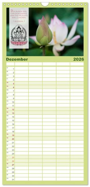 Produktbild: Familienplaner 2026 - BUDDHA im GL&Uuml;CK &ndash; Weisheiten aus Asien mit 5 Spalten (Wandkalender, 21 x 45 cm) CALVENDO