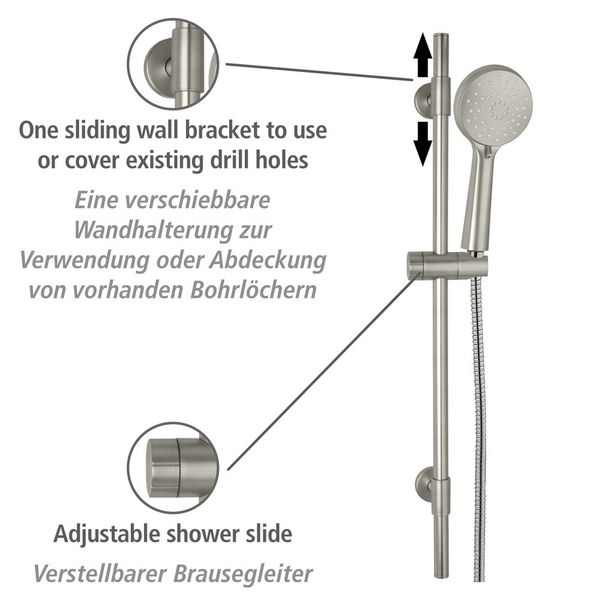 Produktbild: Brauseset Mod. Young Edelstahl geb&uuml;rstet, L&auml;nge Stange: 66 cm