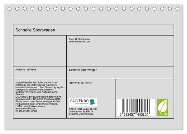 Produktbild: Schnelle Sportwagen (Tischkalender 2026 DIN A5 quer), CALVENDO Monatskalender