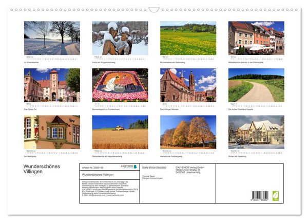 Produktbild: Wundersch&ouml;nes Villingen (Wandkalender 2026 DIN A2 quer), CALVENDO Monatskalender