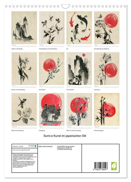 Produktbild: Sumi-e Kunst im japanischen Stil (Wandkalender 2026 DIN A3 hoch), CALVENDO Monatskalender