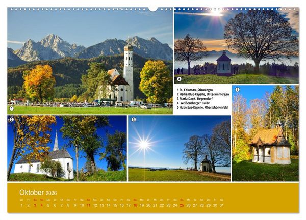 Produktbild: Kirchen und Kapellen als Ausflugsziele (Wandkalender 2026 DIN A2 quer), CALVENDO Monatskalender