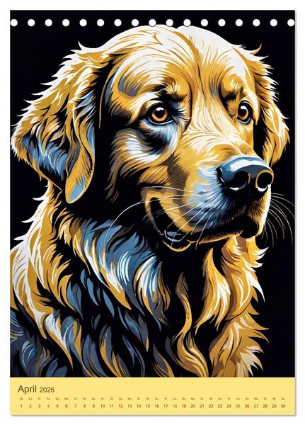 Produktbild: Golden Retriever. Kunstvolle Portr&auml;ts des beliebten Hundes (Tischkalender 2026 DIN A5 hoch), CALVENDO Monatskalender