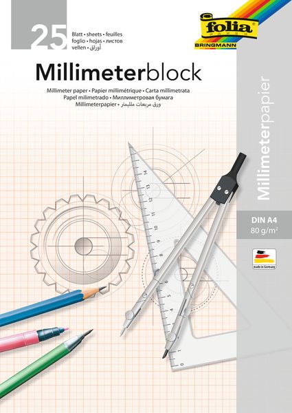 Folia Millimeterblock 80g/m², DIN A4, 25 Blatt