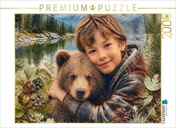 CALVENDO Puzzle Freunde der Wildnis. Kanadischer Junge & Bärenjunges | 2000 Teile Lege-Größe 90x67cm Foto-Puzzle für glückliche Stunden
