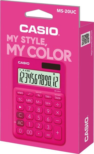 Produktbild: Casio MS-20UC Tischrechner Rot Display (Stellen): 12 solarbetrieben, batteriebetrieben (B x H x T) 105 x 23 x 149.5 mm