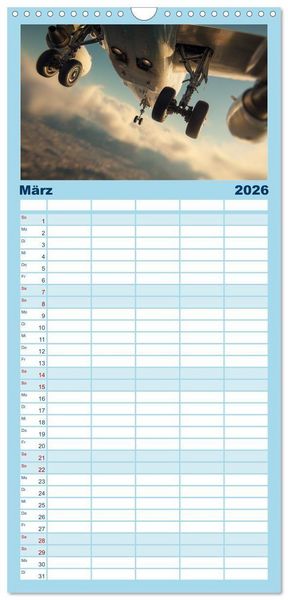 Produktbild: Familienplaner 2026 - Flugzeuge hautnah - Flugzeugkalender f&uuml;r Flugzeugliebhaber mit 5 Spalten (Wandkalender, 21 x 45 cm) CALVENDO