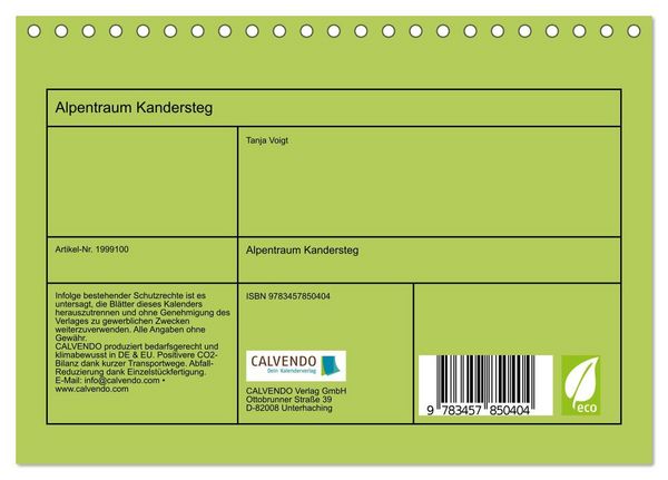 Produktbild: Alpentraum Kandersteg (Tischkalender 2026 DIN A5 quer), CALVENDO Monatskalender