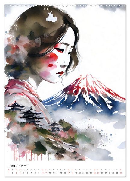 Produktbild: Geisha Aquarelle - Japanische Kulturdamen, Landschaft und Sakura (hochwertiger Premium Wandkalender 2026 DIN A2 hoch), Kunstdruck in Hochglanz