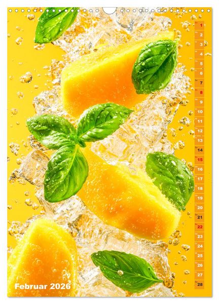 Produktbild: Fruchtige Erfrischung - K&uuml;chenkalender mit bunten Fr&uuml;chten im Wasser (Wandkalender 2026 DIN A3 hoch), CALVENDO Monatskalender